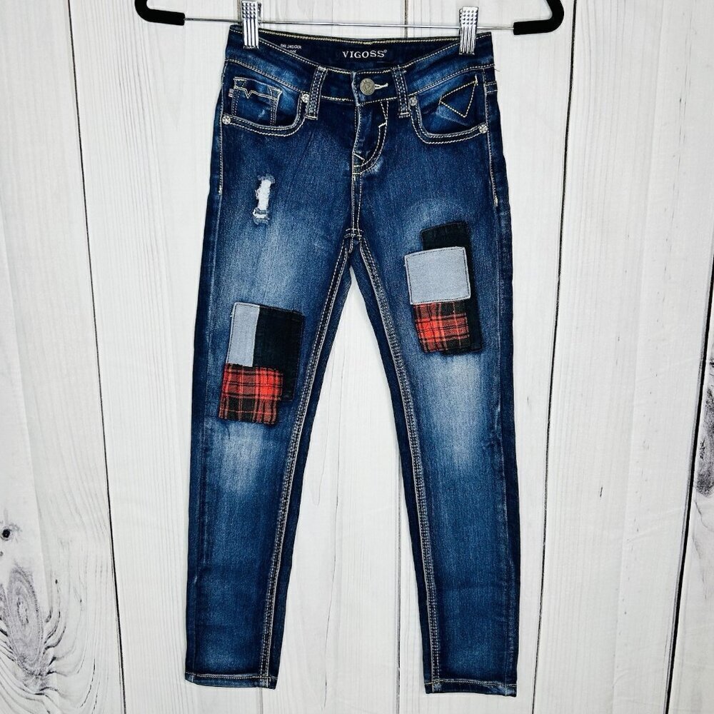 Vigoss Jeans The Jagger Skinny Jeans Stretch Sz 8 (23"x24") Girls Patchwork